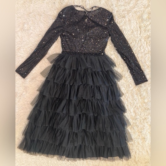 NWOT MAC DUGGAL Sequin Tiered Tulle Formal Wedding Cocktail Tea Length Dress 4 - Picture 6 of 8